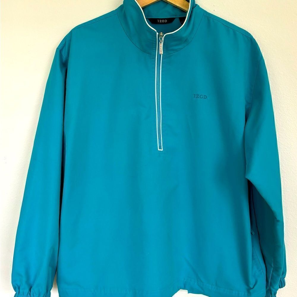 Vintage IZOD Track Suit Jacket Top 1/4 Zip Teal Blue Size Large